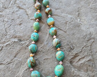 Kingman Turquoise Nuggets, Purple & Orange Spiny Oyster Layering Necklace, Silver Spacers, Handcrafted Kingman Turquoise Layering Necklace