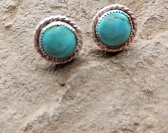 Kingman Turquoise and Sterling Silver Post Earrings, Handcrafted Turquoise Earrings, Stud Earrings, Montana Made