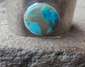 Kingman Turquoise and Nickel Silver Stacking Cuff Bracelet, Handcrafted Turquoise Bracelet, Layering Bracelet, Montana Made Bracelet