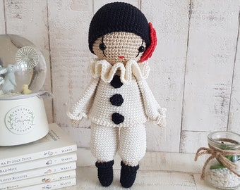 ALLEEN PATROON gehaakte/amigurumi-clown, Pierrot de Clown