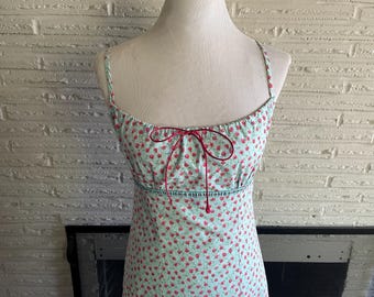Y2K Floral Mini Dress - Babydoll - Cottagecore - Coquette - Bow - Blue - Slip Dress - Summer -