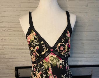 Oscar de la Renta Pink Label Slip Dress - Nightgown - Nightie - Floral - Black Lace - Bow - 90's - Y2K - Maxi - Sexy - Bird - Medium - 6 - 8
