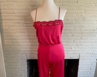 70's Lingerie - Jumpsuit - Nightie - Nightgown - Pink - Ruffle - Lace - Camisole - Sheer