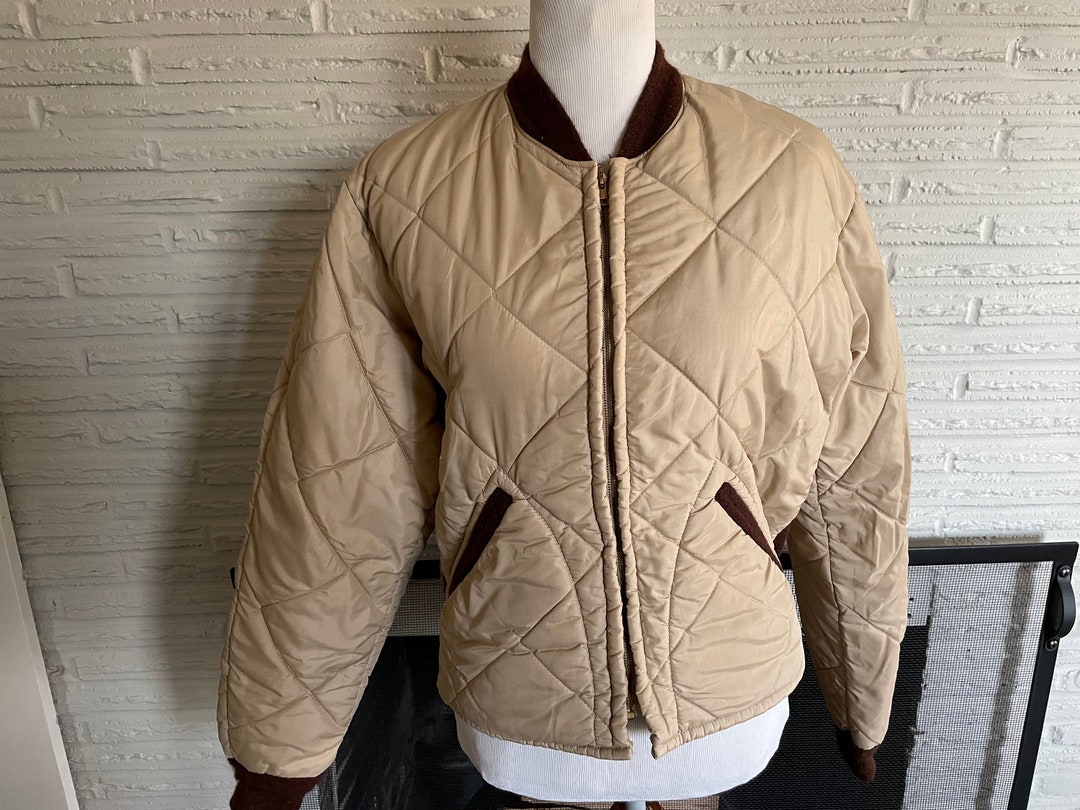 70's Quilted Brown Jacket / Coat / Military / Liner / Puffer / Medium