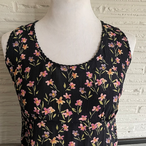 90's Floral Dress / Black / Large / 8 / Medium / Grunge / Flower / Vintage / Slip / Pink / Purple / India / 2 of us / All that Jazz