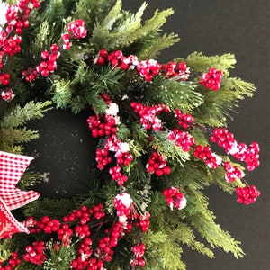 French Country wreath for front door Classic Christmas wreath Farmhouse Santa wreath Red berry Christmas wreath Elegant Christmas wreaths image 2