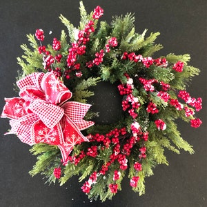 French Country wreath for front door Classic Christmas wreath Farmhouse Santa wreath Red berry Christmas wreath Elegant Christmas wreaths image 1