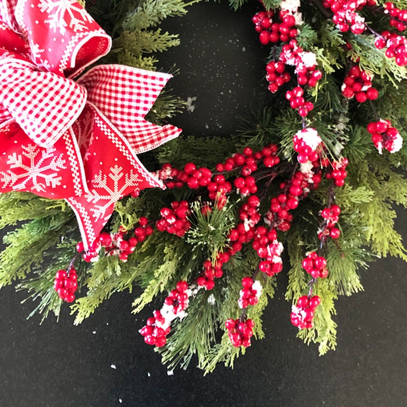 French Country wreath for front door Classic Christmas wreath Farmhouse Santa wreath Red berry Christmas wreath Elegant Christmas wreaths image 5