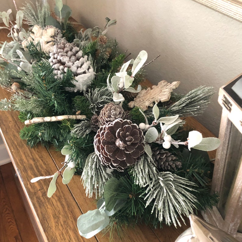 Cedar Christmas Centerpiece Mistletoe Swag Pine Cone Etsy