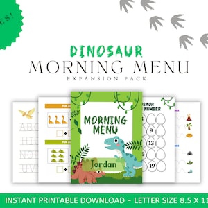Dinosaurier Erweiterungspaket Morgenmenü - druckbares Morgenmenü - Druckbare Produkte für die Schule - Kleinkind lernen - Kindergarten-Vorbereitung