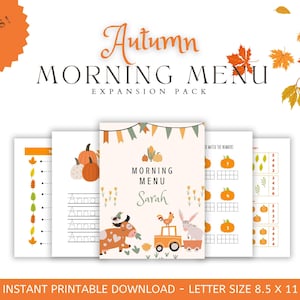 Autumn Fall Fun Expansion Pack Morning Menu - Morning Menu Printable - Homeschool Printables - Toddler Learning - Kindergarten Prep