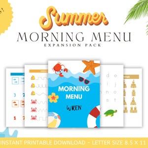 Summer Fun Expansion Pack Morning Menu - Morning Menu Printable - Homeschool Printables - Toddler Learning - Kindergarten Prep