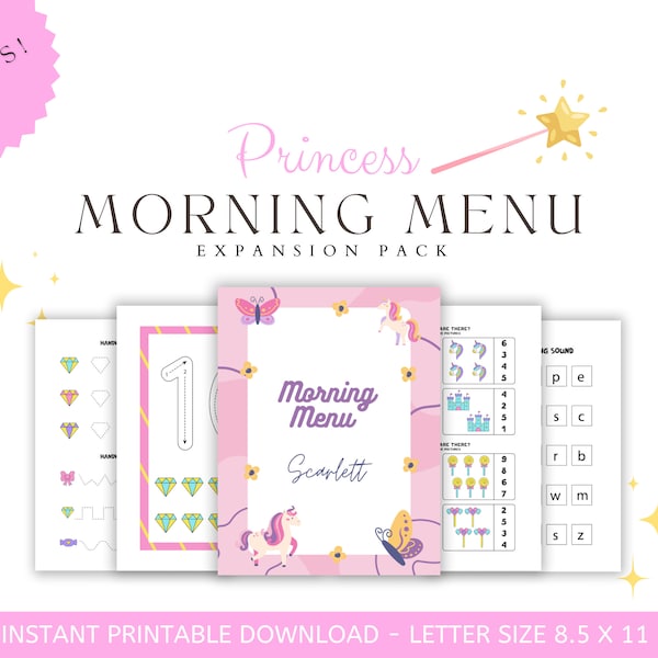 Princess Expansion Pack Morning Menu - Morning Menu Printable - Homeschool Printables - Toddler Learning - Kindergarten Prep