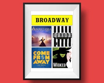 CUSTOM BROADWAY PRINT - 4 Shows | Broadway, Musical Theatre, Typography Printable, Instant Digital Download, Wall Art Print, 8x10 inch