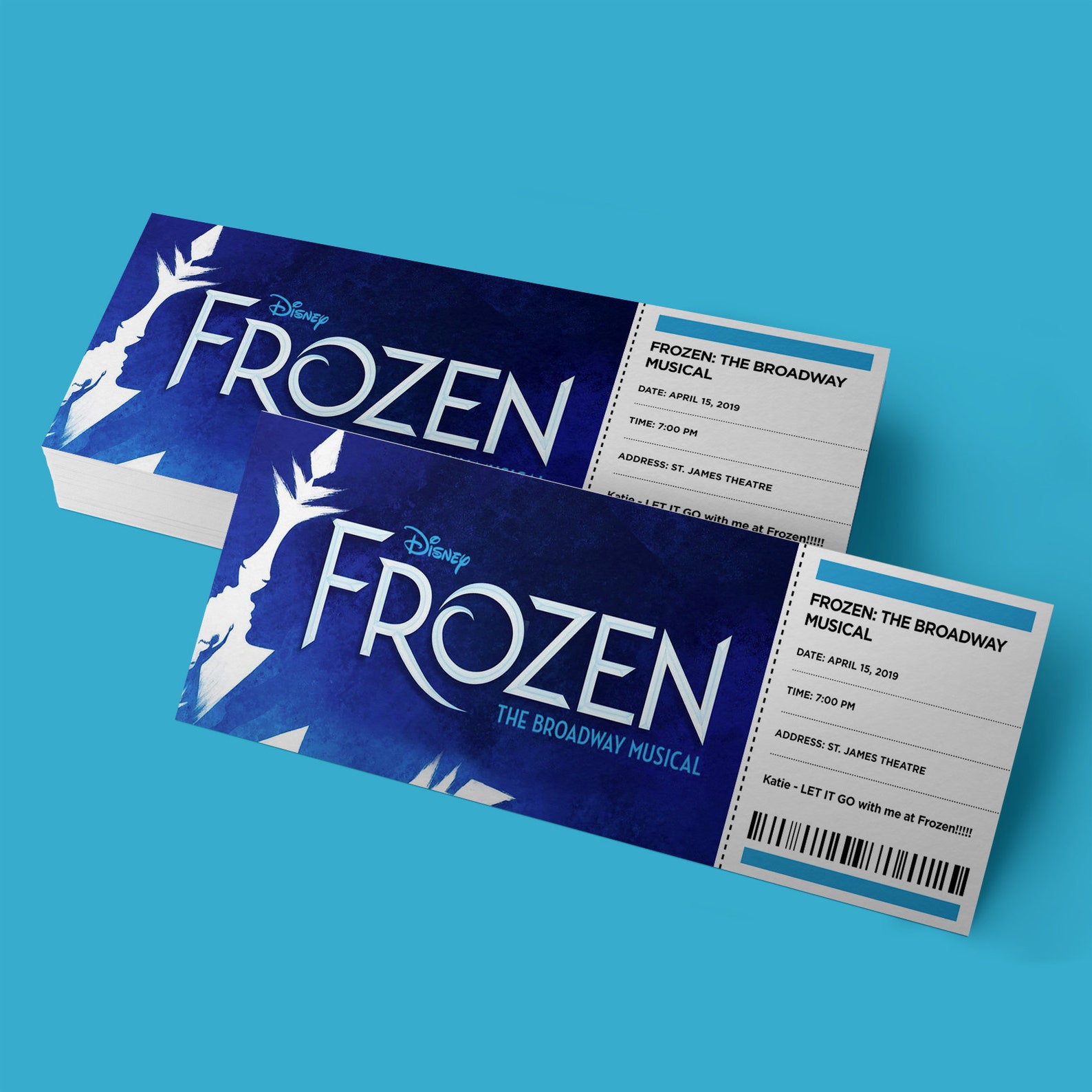 CUSTOM Tickets Frozen Broadway Musical Theatre Souvenir Etsy