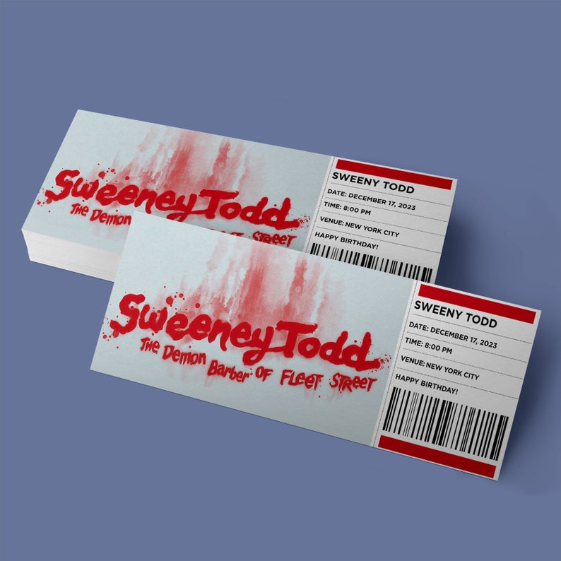 CUSTOM Tickets Sweeney Todd Broadway Musical Theatre Etsy