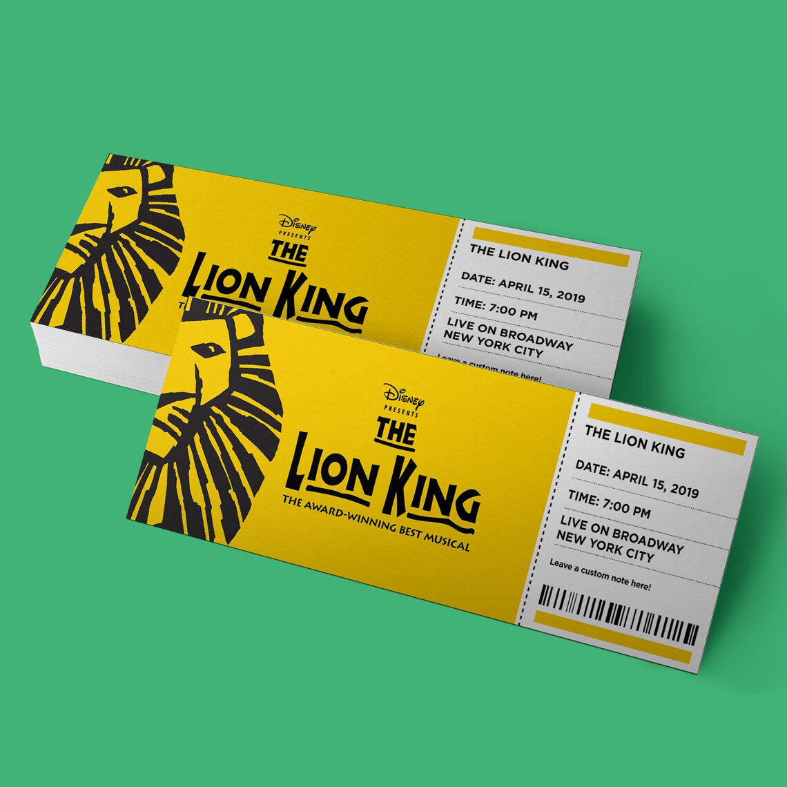 CUSTOM Tickets the Lion King Broadway Musical Theatre Etsy