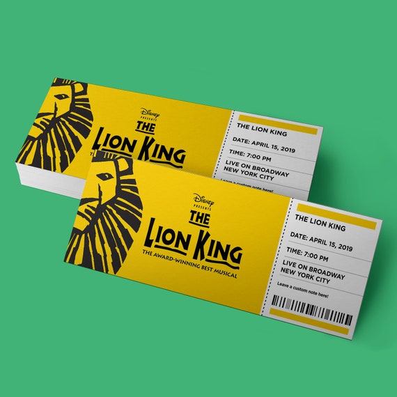 markt Wederzijds pauze CUSTOM Tickets the Lion King Broadway Musical Theatre - Etsy