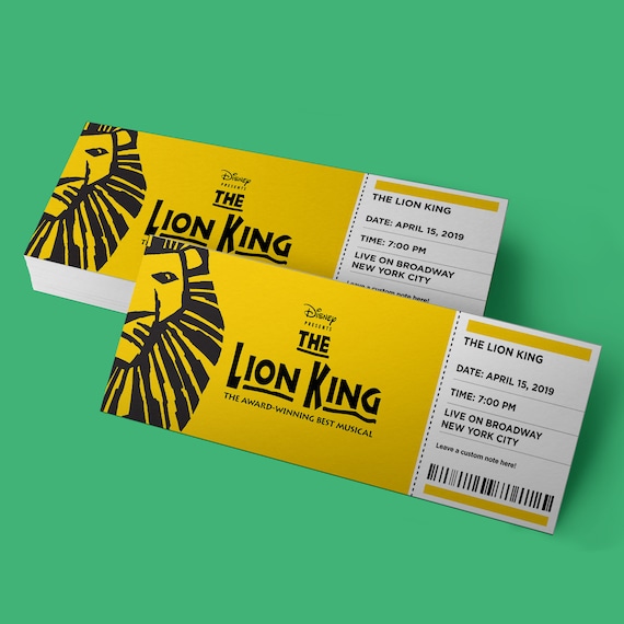 markt Wederzijds pauze CUSTOM Tickets the Lion King Broadway Musical Theatre - Etsy