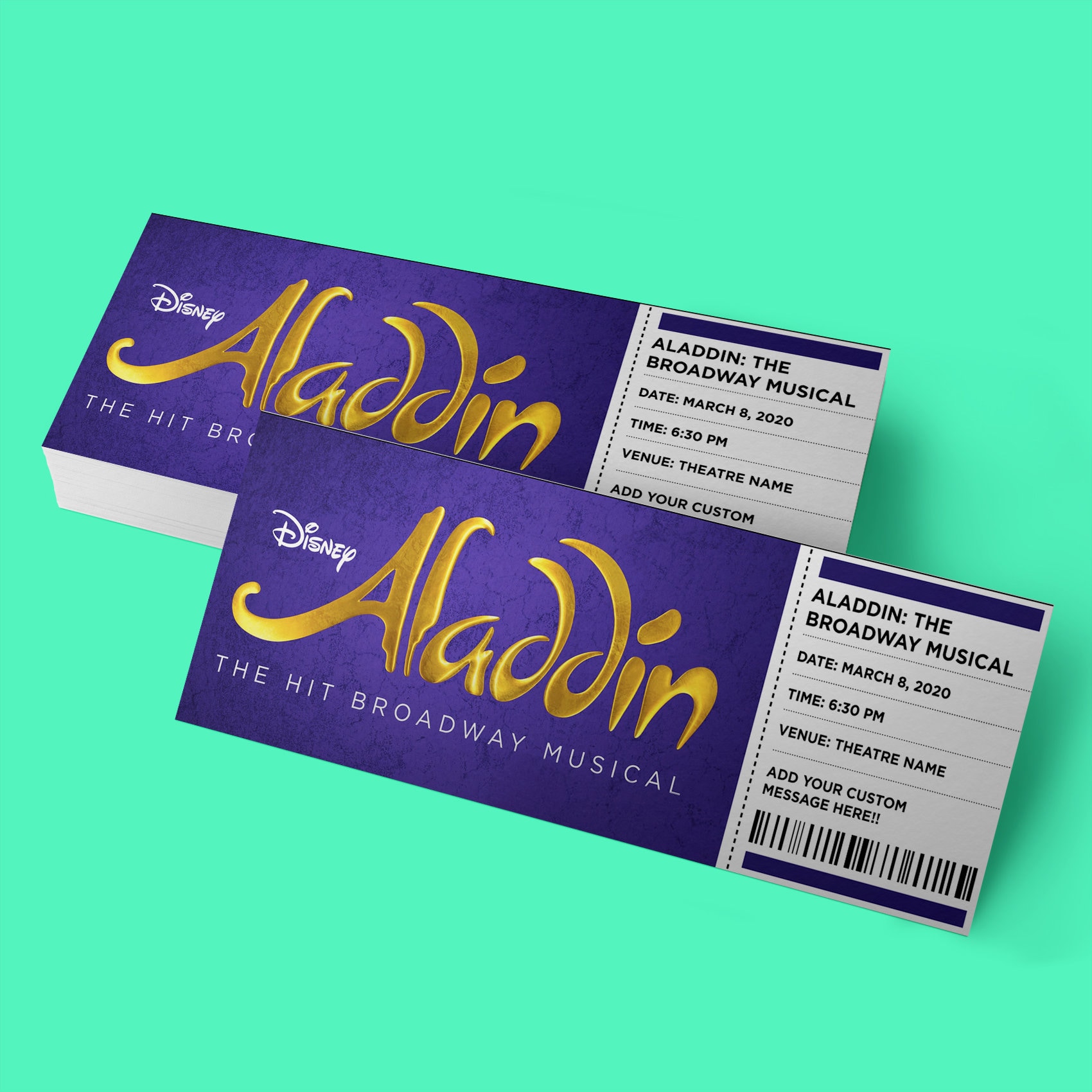 CUSTOM Tickets - Aladdin | Broadway, Musical Theatre, Souvenir Keepsake  Tickets, Digital Download