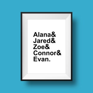 Dear Evan Hansen: Characters | Broadway, Musical Theatre, Typography Printable, Instant Digital Download, Wall Art Print, 8x10