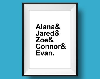 Dear Evan Hansen: Characters | Broadway, Musical Theatre, Typography Printable, Instant Digital Download, Wall Art Print, 8x10