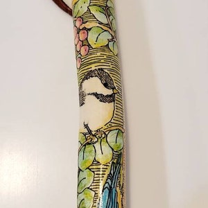 Hand-Painted Wooden Walking Stick, Tiny Birds Tree Artwork, Natural Hardwood Cane