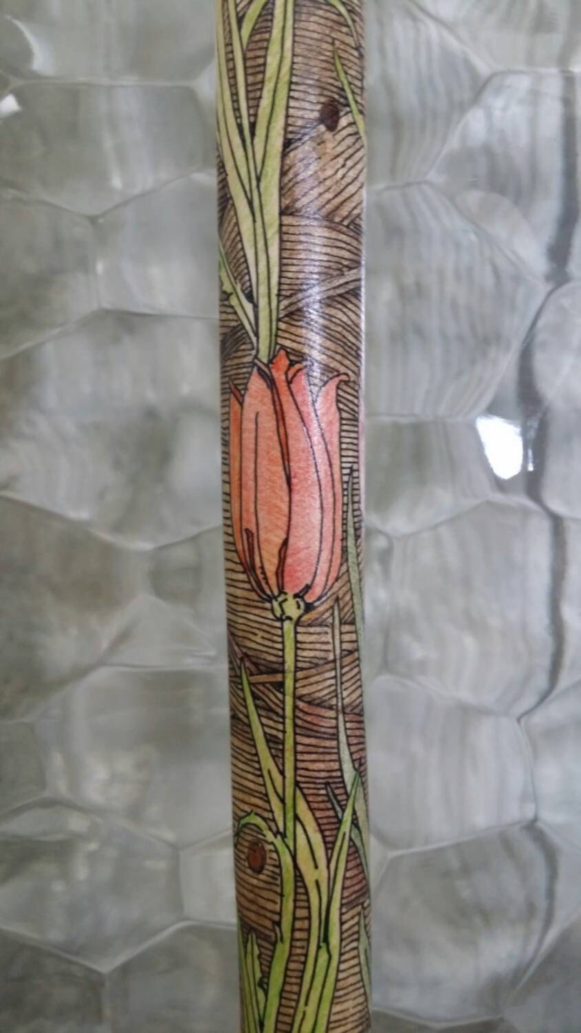 Tulips Themed Handmade Custom Wooden Walking Stick