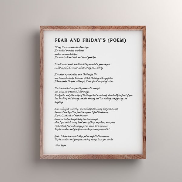 Zach Bryan - Fear And Fridays Poem - Song Lyrics Art Print - PRINTABLE - Country Music Quote Wall Art Floral Flowers - Digital File Download