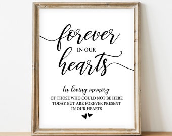 PRINTABLE  - Forever in our Hearts In Loving Memory - Wedding Ceremony Reception Memorial Remembrance Table Sign Rustic DIY File Download