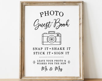 PRINTABLE - Photo Guestbook - Snap Shake Sign Stick it - Guest Book Leave Your Wishes for Mr Mrs Signage - Wedding Reception DIY Download