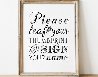 PRINTABLE - Wedding Tree Thumbprint Guest Book - Leaf Your Thumb Print And Sign Your Name Ceremony Reception - DIY Download 8 x 10 or 5 x 7