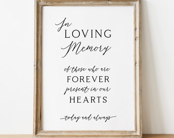 PRINTABLE - In Loving Memory of Those Forever Present In Our Hearts - Wedding Reception Ceremony Memory Memorial Sign Loved Ones Lost