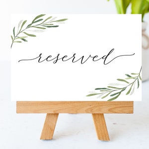 5 x 7 Reserved Wedding Sign PRINTABLE Greenery Eucalyptus Leaf Bride Groom Family Friends Ceremony Reception DIY Download File 4 x 6