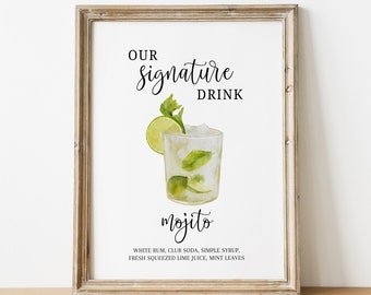 Signature Drink Sign - Mojito His Her Specialty Drink Couples Wedding Anniversary Engagement Party Bar Printable DIY Digital File Download