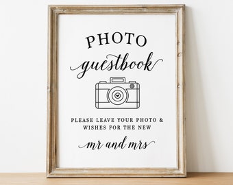 PRINTABLE - Photo Guestbook - Leave Your Photo Wishes for Mr Mrs - Old Vintage Polaroid Camera Rustic Wedding Reception DIY Instant Download