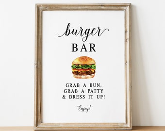 PRINTABLE - Burger Bar - Grab a bun and patty and dress it up - Late Night Burger Bar Snack Food Table Wedding Party Sign Signage DIY File