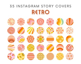 35 Instagram Story Highlight Covers - Retro Groovy Hippie Classic Colourful Boho 70s Style IG Icons - Content Creator Influencer Blogger