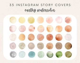 35 Instagram Story Highlight Covers - Earth Tones Watercolor IG Story Icons Earthy Neutral Boho Vibe - Content Creator Influencer Blogger