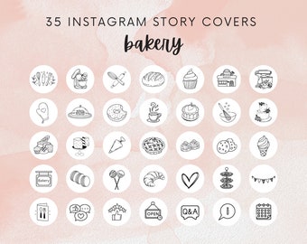 35 Instagram Story Highlight Covers - Bakery Shop Branding - Cafe Desserts Treats Cake Coffee Tea Pie Baking - Instagram IG Stories Icons