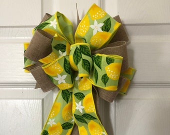 Lemon Burlap Wreath Bow, Farmhouse Country Decor