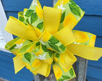 Lemon Blossom Lantern Bow, Wired Yellow Linen Ribbon