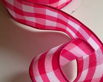Hot Pink Gingham Wired Ribbon, 2 1/2", 5 Yds