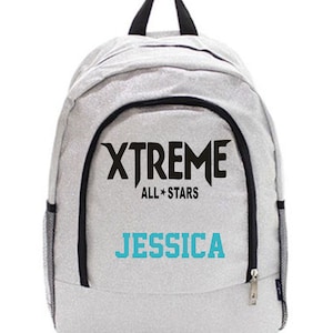 Silver Glitter backpacks, customize, cheer, dance, gymnastics!
