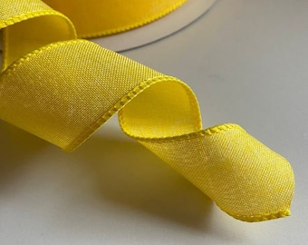 Yellow Natural Linen Ribbon, Wired Edge, 1.5 inch, 5 yds