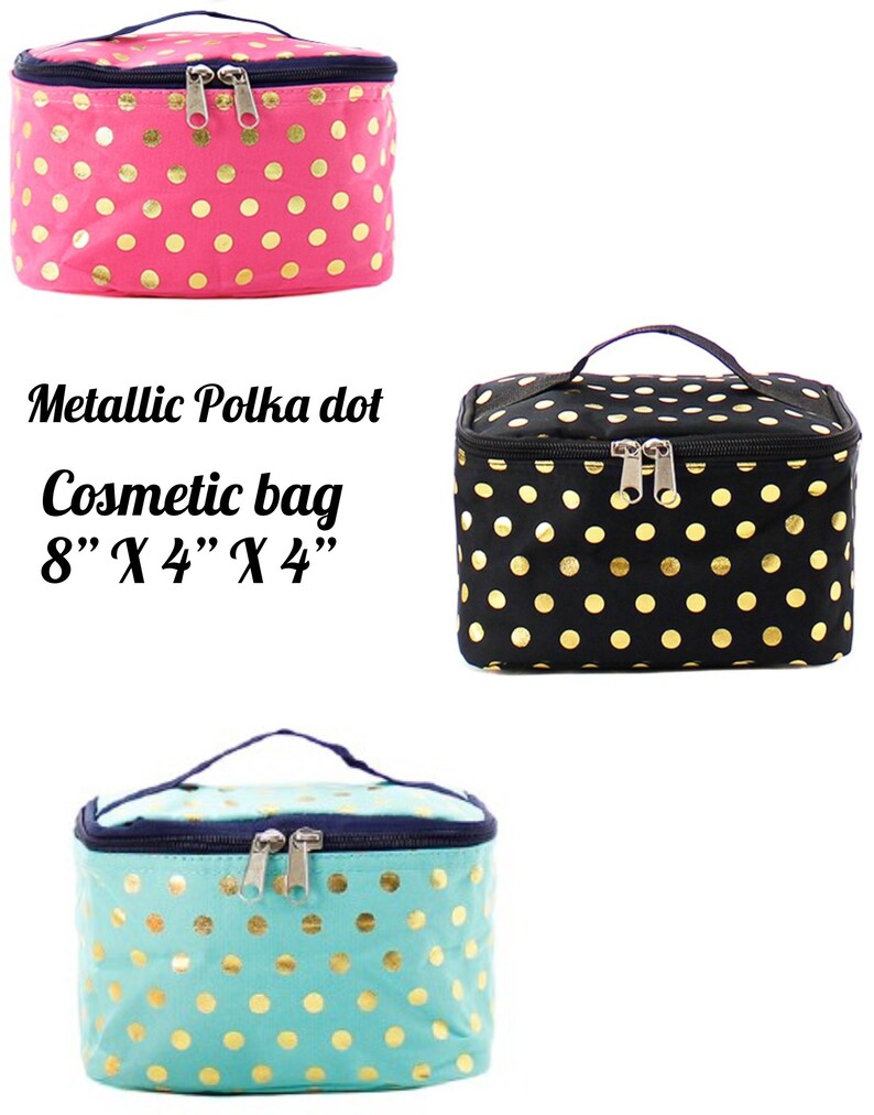 Gold Metallic Polka Dot Mint Cosmetic Bag Make Etsy