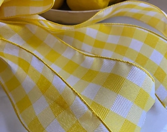 Yellow Gingham Wired Ribbon, 2.5 Inch, 5 Yards