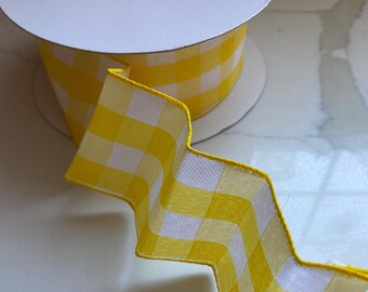 Yellow Gingham Wired Ribbon, 2.5 Inch, 5 Yards