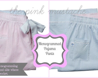 Monogrammed Seersucker Pajama Pants