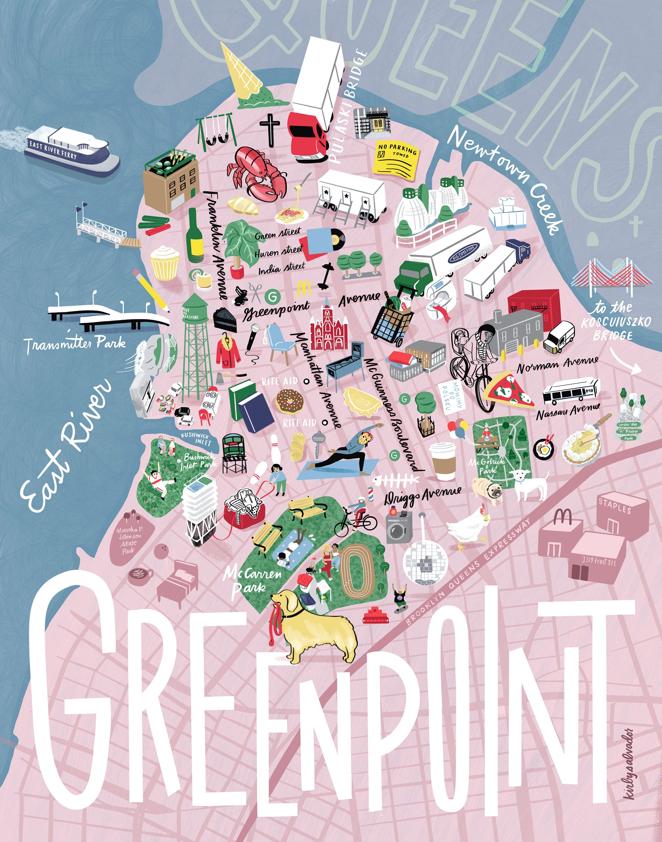 Map Of Greenpoint Brooklyn Greenpoint Brooklyn Illustrated Color Map - Etsy